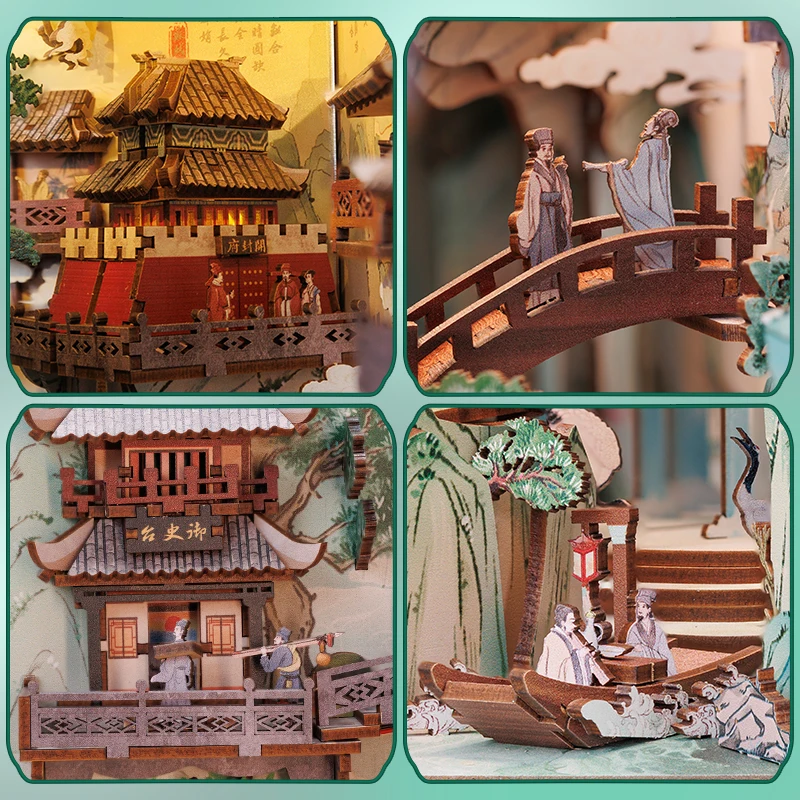 CUTEBEE Antiquity Book Nook Chinese Style Doll House Kit with Touch Light Dust Cover 3D Puzzle Toy Gift Ideas Su Dongpo\'s Life