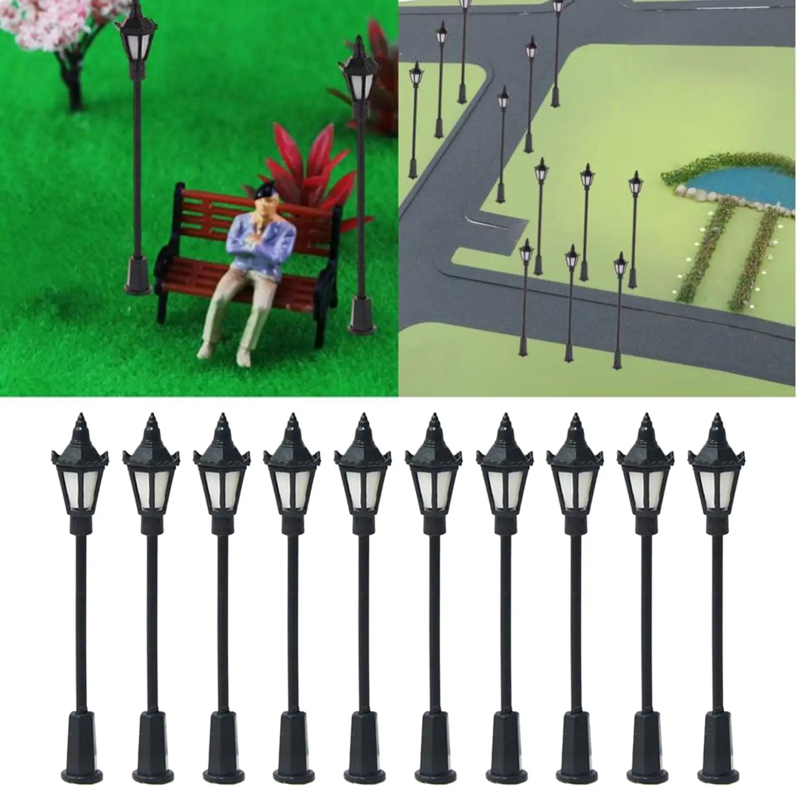 10x 1:75 Scale Model Train LED Lights Railway Lamppost for Building Accessories