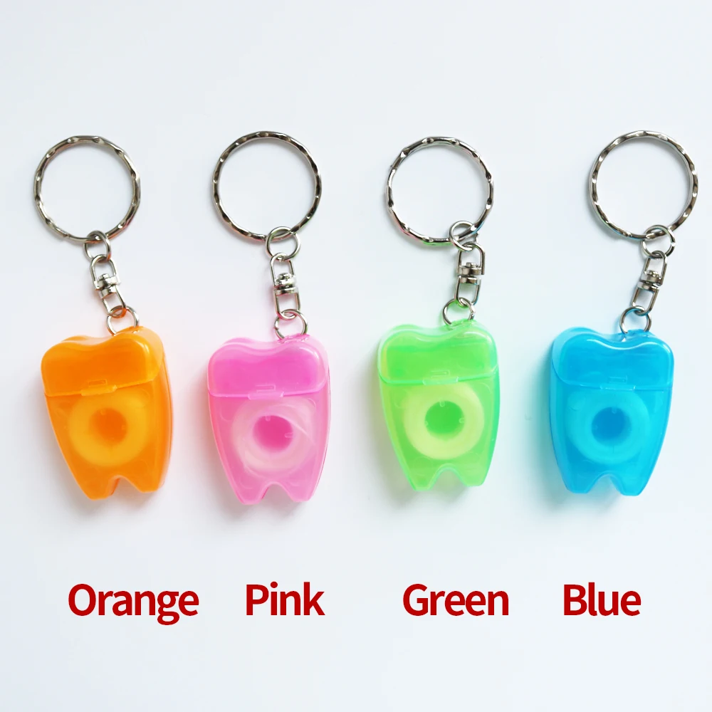 10pcs 15 meters Teeth Shape Key Chain Dental Floss(Random Color)