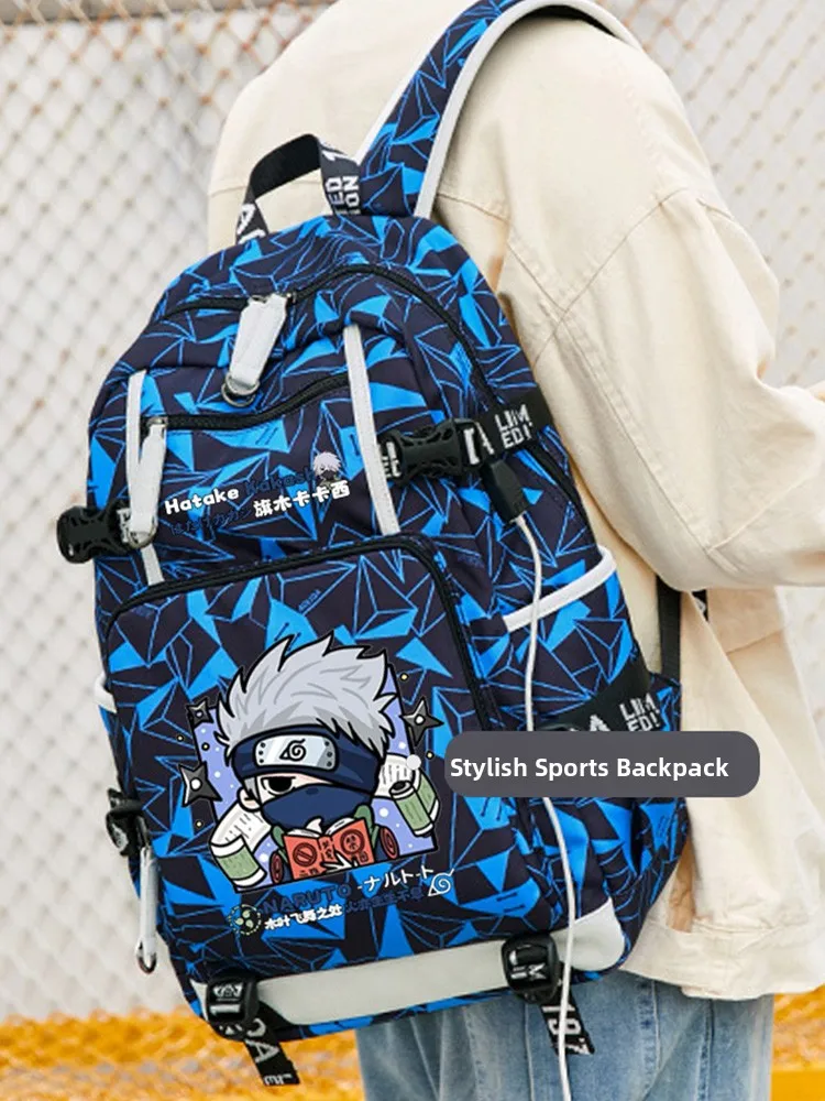 ナルト疾風伝-大容量バックパック-男の子用-小学生・中学生-3年生から6年生-カジュアル-シンプルスタイル-ダブルショルダーバッグ