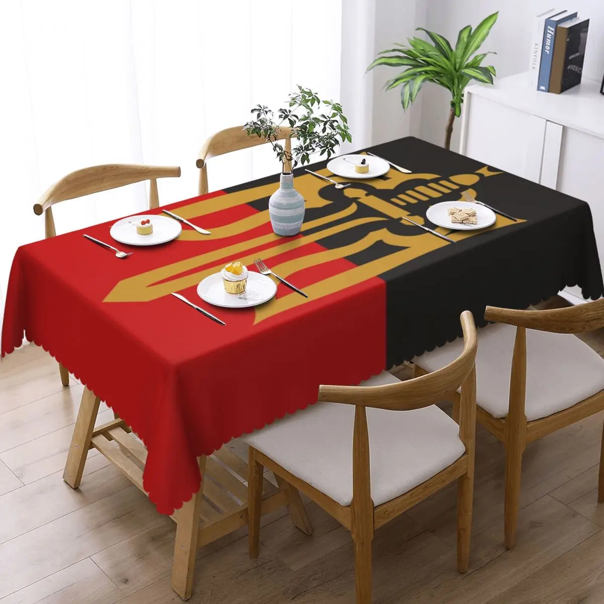 Rectangular Oilproof Stylized Tryzub And Red Black Table Cover Coat Of Arms Ukraine Flag Table Cloth Tablecloth for Dining