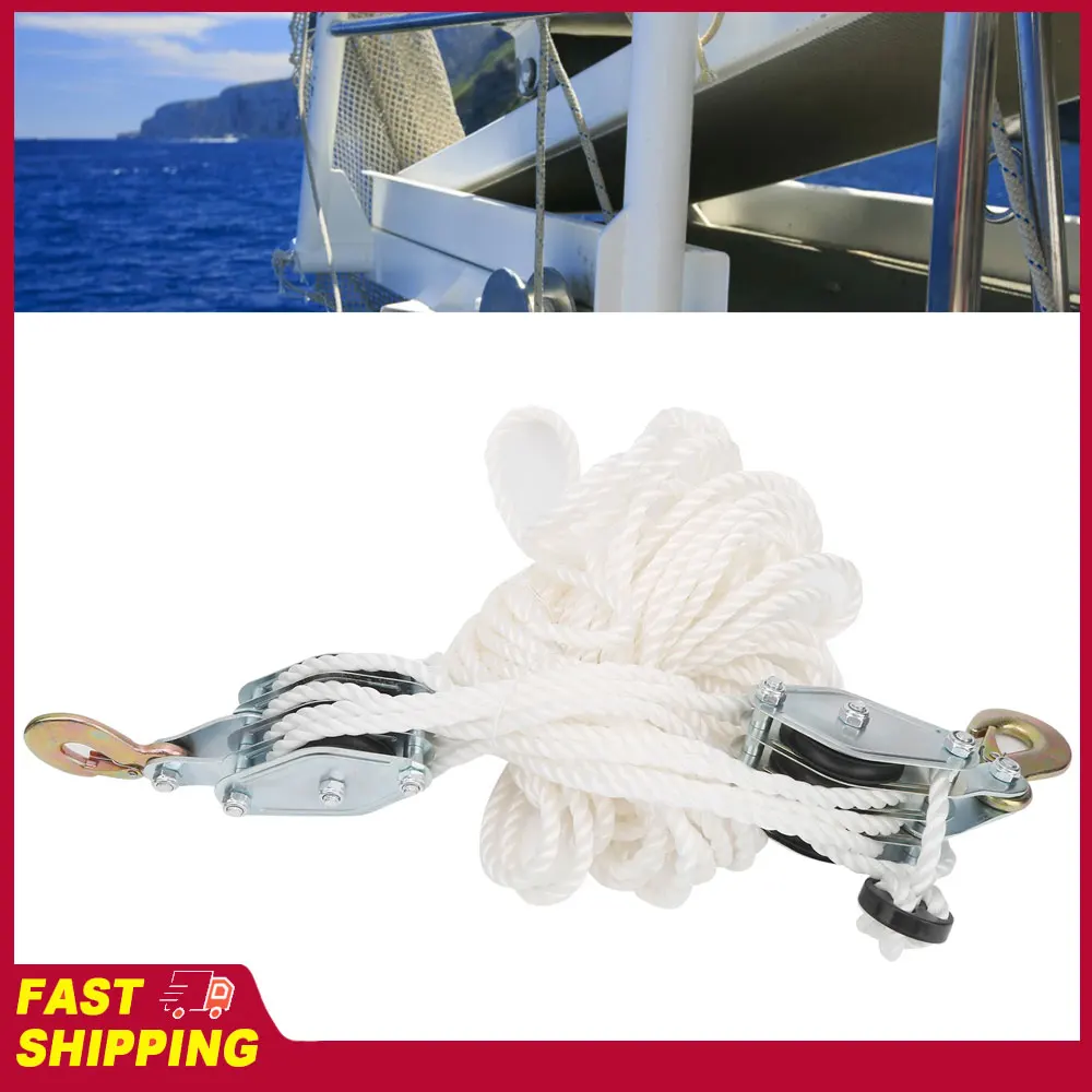 Galvanized Steel Pulley Hoist Pulley Hoist Pulley 4000LB Load Galvanized Steel Hook Lifting Pulley Block with Multi Nylon Rope
