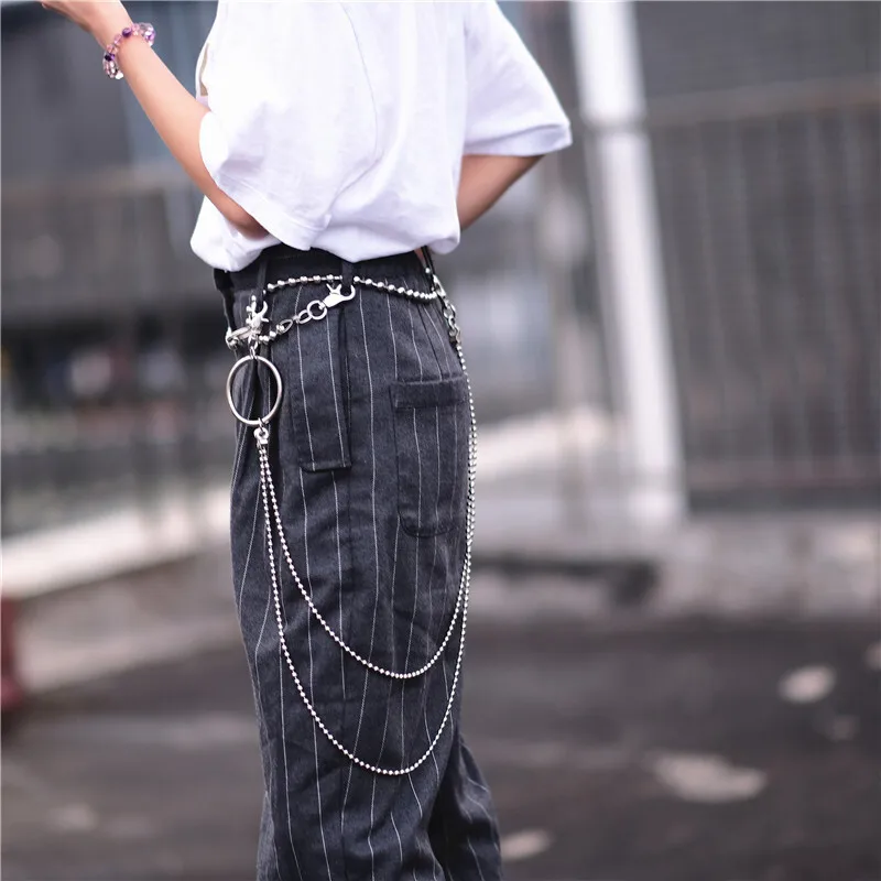 2019 new stainless steel metal bead pants chain ins hip-hop street trendsetters waist chain double bead hanging chain