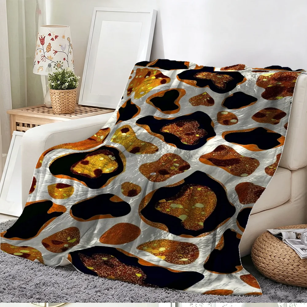 Abstract Black Orange Silver Gold Pattern Flannel Throw Blanket Decorative Bedding Home Decor