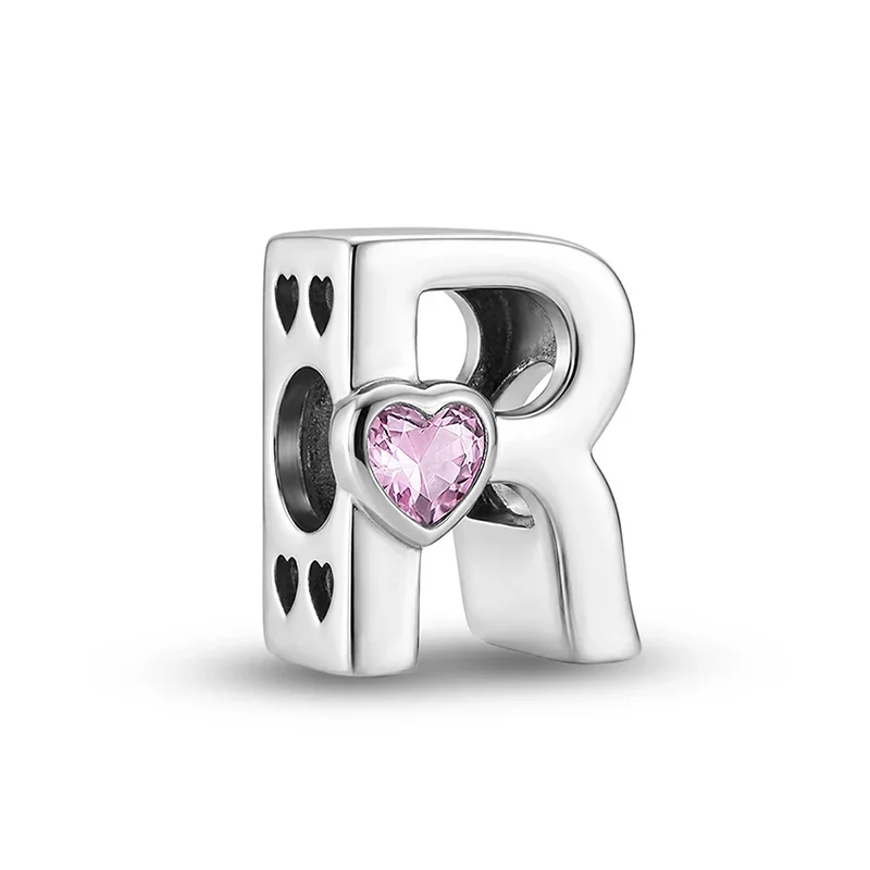 Personalisierte Liebesherz-Alphabet-Charms-Perlen passend für Original-Armbänder und Armreifen, 925er Sterlingsilber, edler Schmuck, Geschenk – Detail 8