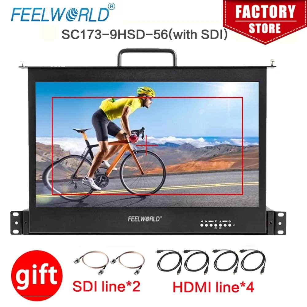 Feelworld 17.3 Inch 1RU Pull Out Rack Mount Monitor Full HD 1920x1080 SC173-HD-56  for Broadcast Director Monitor