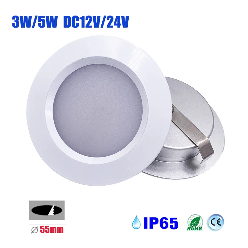 Dimmable 3W 5W 12V 24V LED Spotlight Ultra-thin 14mm Recessed Ceiling Lamp D55mm House Hotel Living Room Bulb Downlight IP65