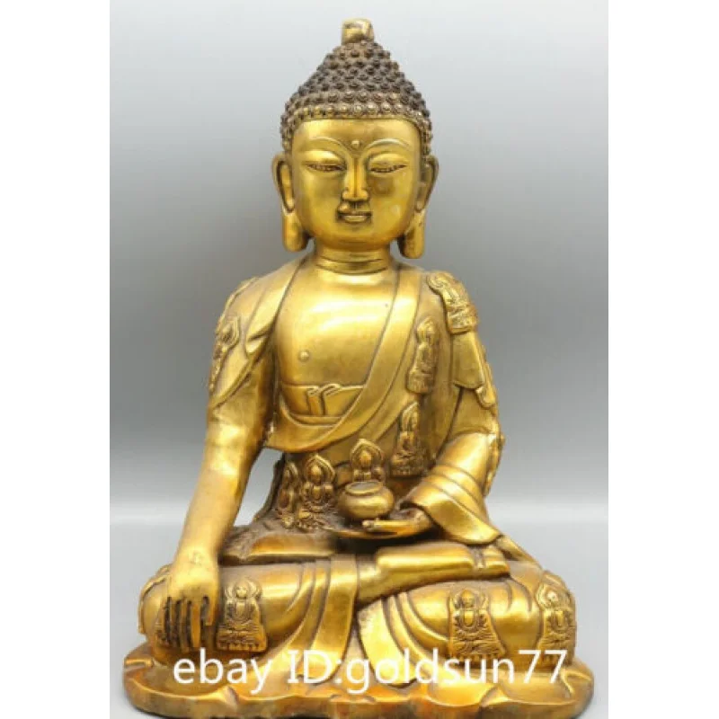 

11.2“China old Tibet Tibetan Buddhism bronze gilt Sakyamuni Buddha statue