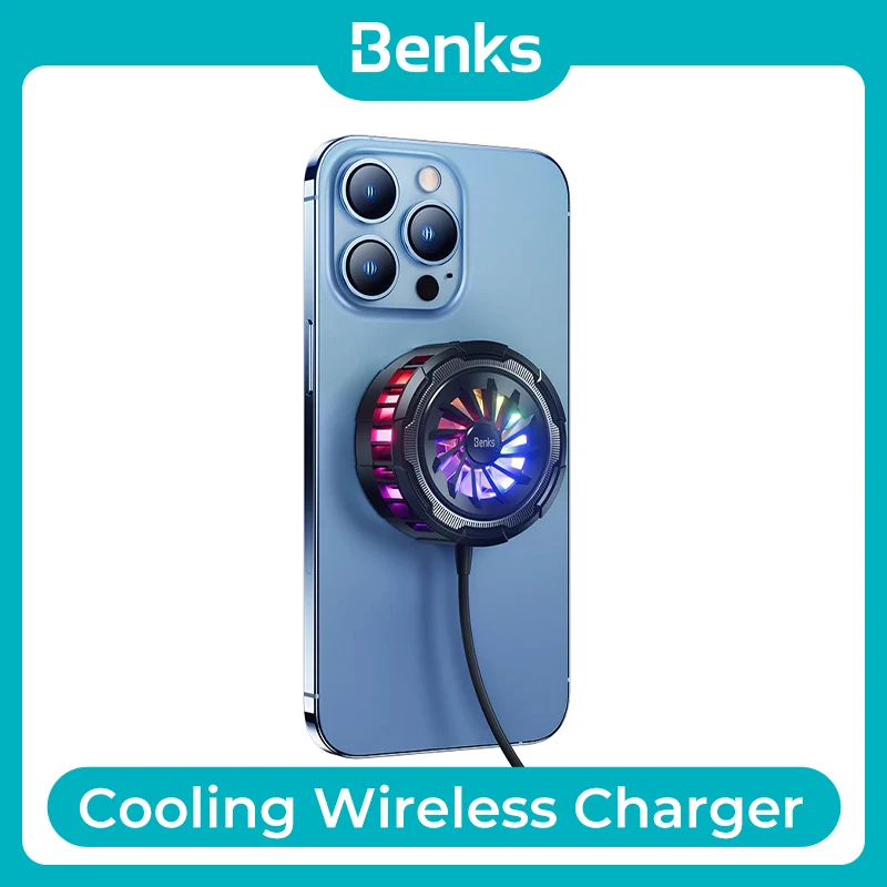 

Benks W07 for iPhone 12 13 14 15 Pro Max MagClap™Magnetic Wireless Charger LED Colorful Lights Refrigeration PUBG Game Fan