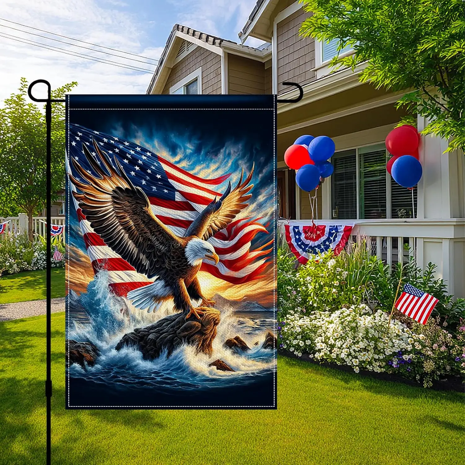 BlissYard Eagle Garden Flag 12x18 Inch Double Sided American Flag Bald Eagle Ocean Wave Burlap Garden Flag Farmhouse Yard Ou AAS