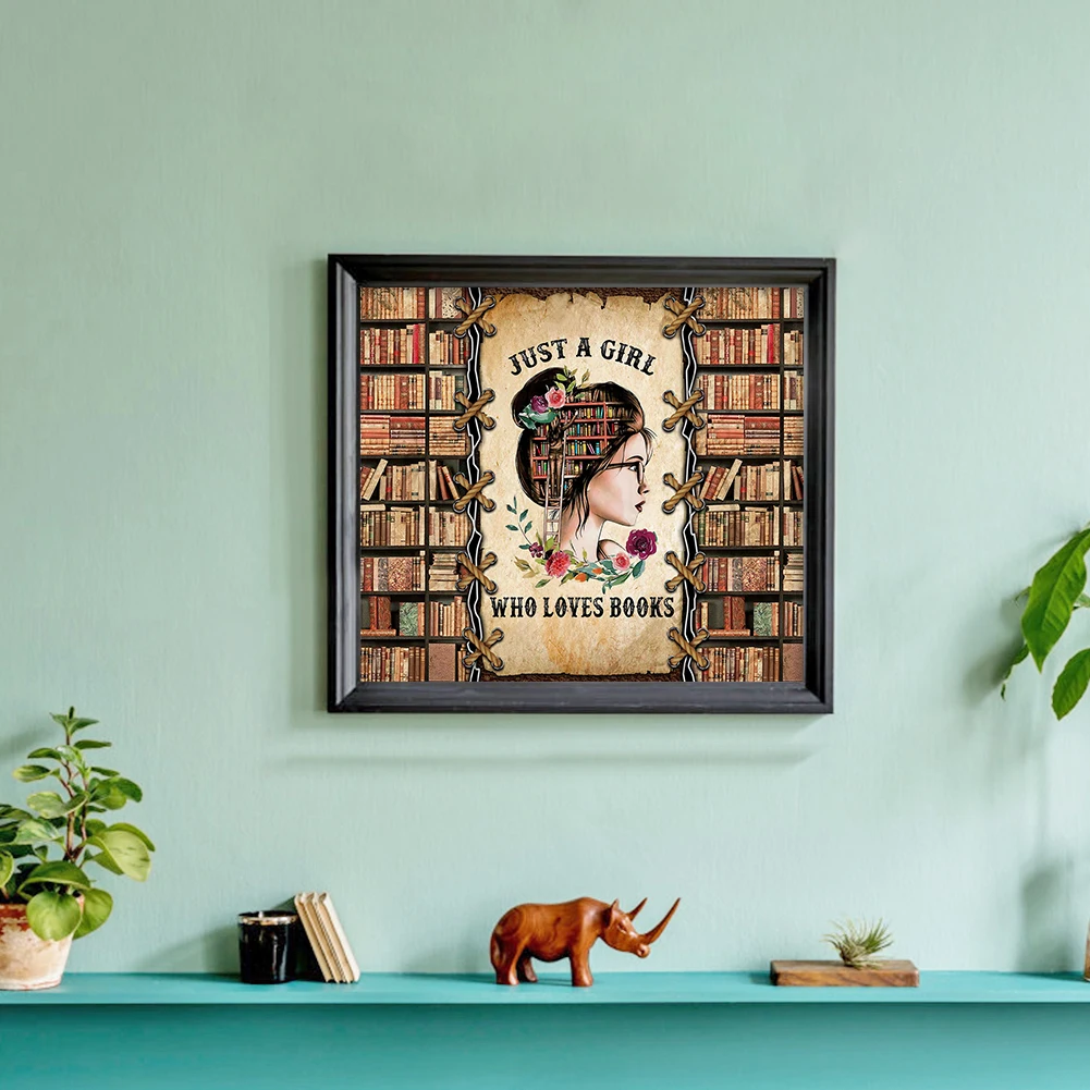 

Bookshelf Girl Printed Cross Stitch Kit 50x45cm DIY 14CT Thread Art Needlework
