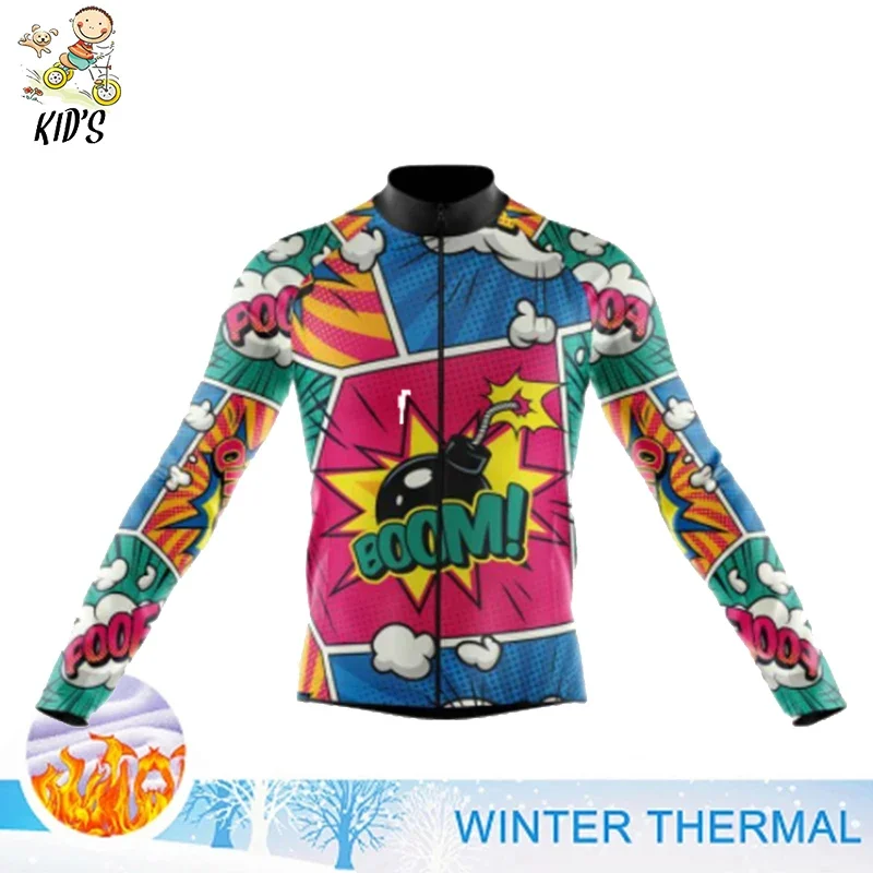 2022 Kids Cartoon Cycling Jersey Set Winter Thermal Fleece Boys Girls Bike Clothing Road Bike Suit MTB Children Maillot Ciclismo