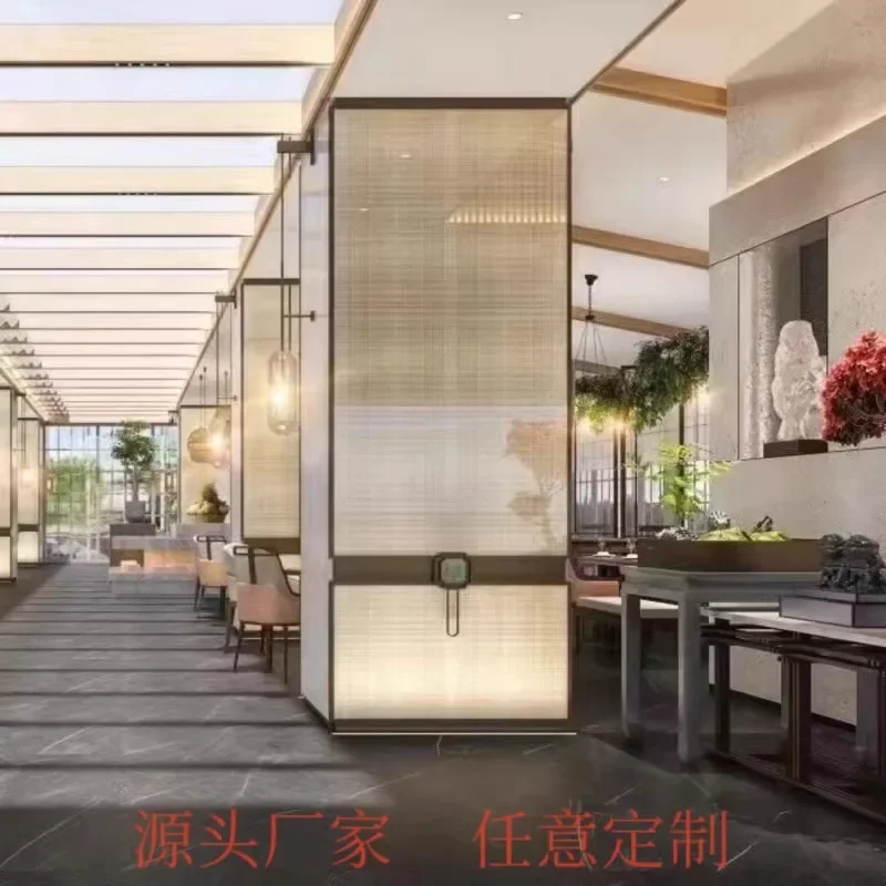Stainless steel art wire glass screen entrance lobby revolving door partition hotel restaurant metal sliding