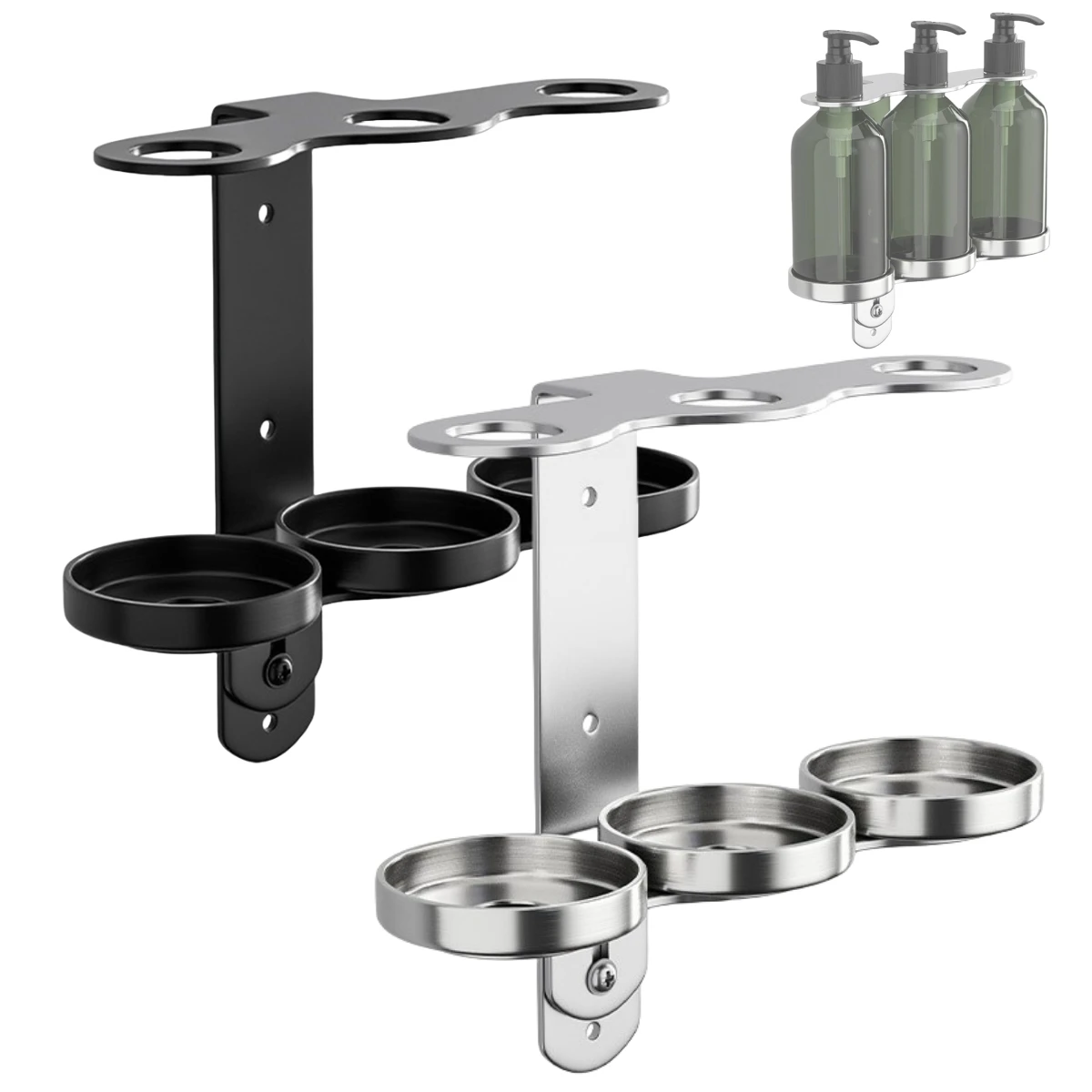 2set Soap Dispenser Bottle Holder With Mounting Screws Wall Mounted Stainless Steel home Bathroom Bottle Storage Rack