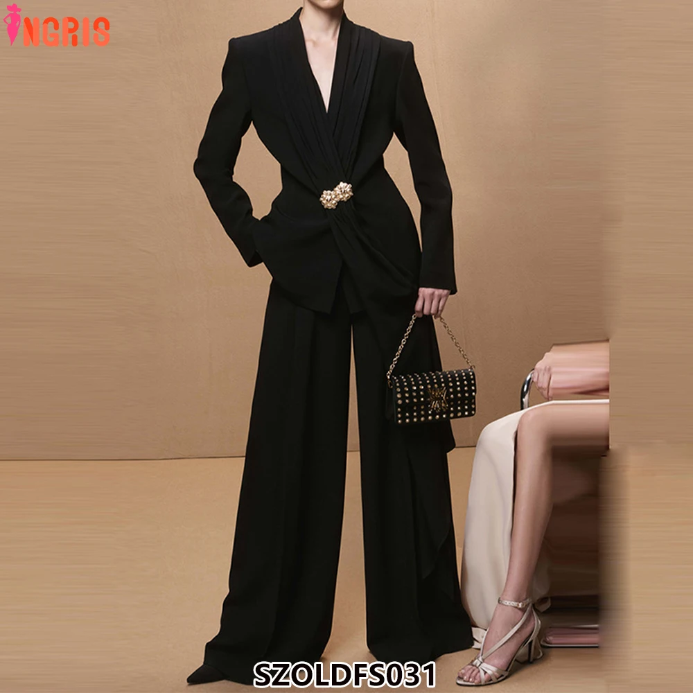 

2025 ladies European style fashion new design pleated collar office suit-SZOLDFS031