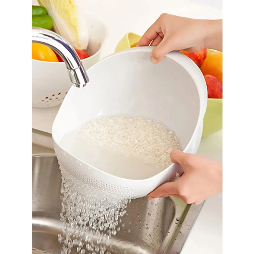 1PC-Silicone Colander Rice Bowl Drain Basket Fruit Bowl Washing Drain Basket with Handle Washing Basket Home Kitchen Organizer - view 5