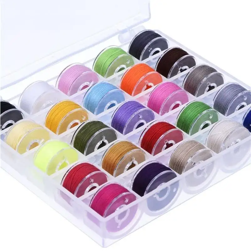 25 pz/set bobine di plastica trasparente con scatola di immagazzinaggio per ricamo, accessori per cucire, filo colorato