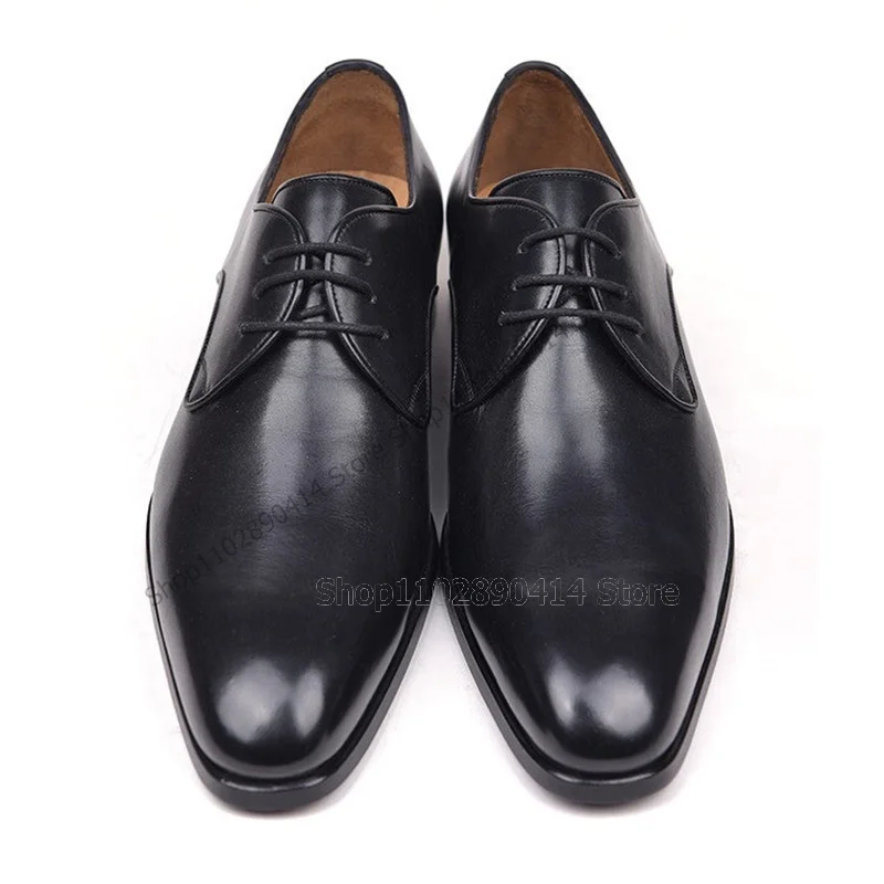 Zapatos Derby con punta cuadrada para hombre, calzado de vestir con cordones a la moda, hecho a mano, de lujo, para fiesta, banquete y oficina, color negro