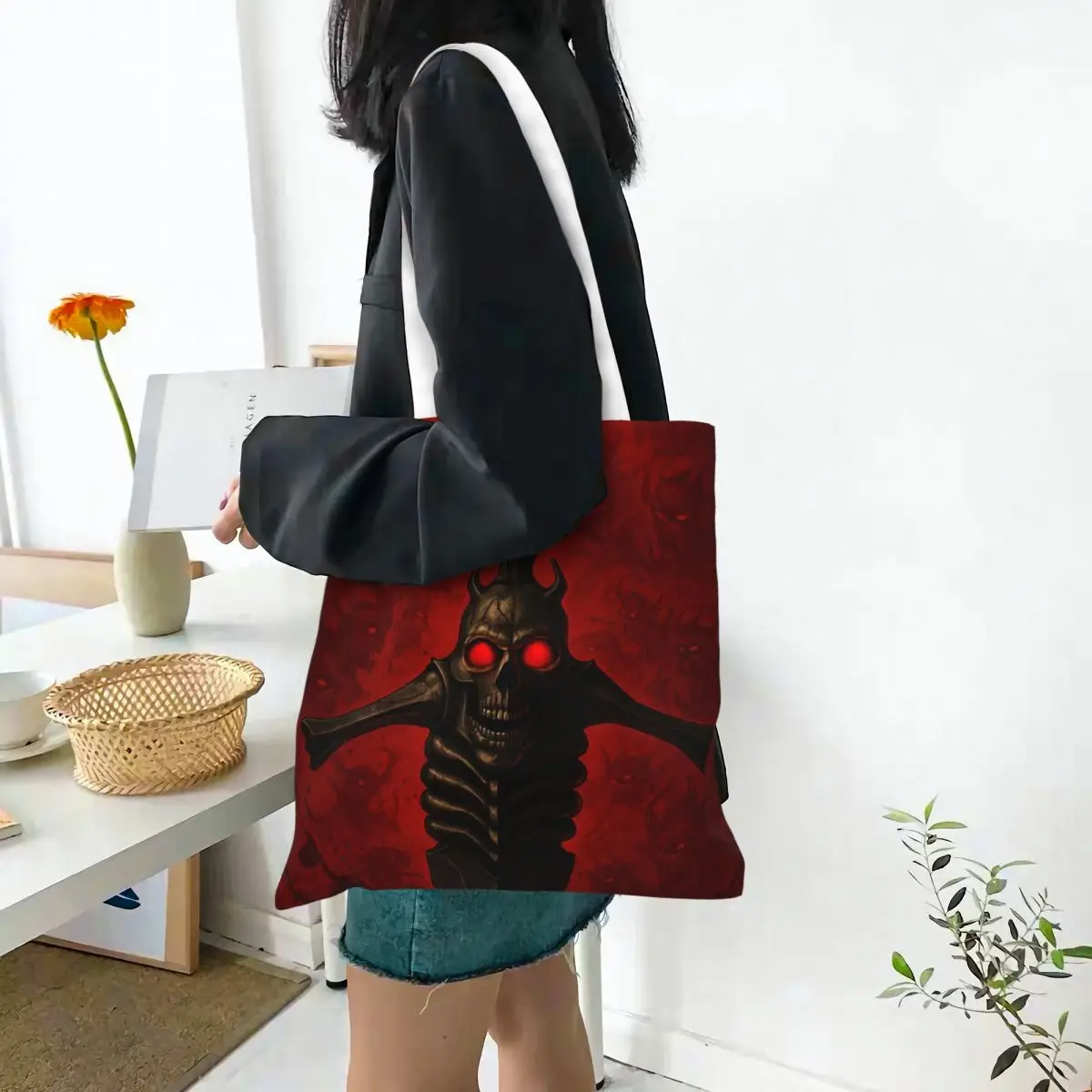 Devil May Cry Game  Shopping Bags Canvas The Tote Bag Folding for Ladies Shoulder Tote Travel Handbag