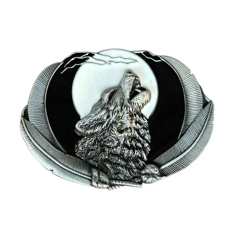 

Wolf howling moonlight Wolf head belt buckle western cowboy