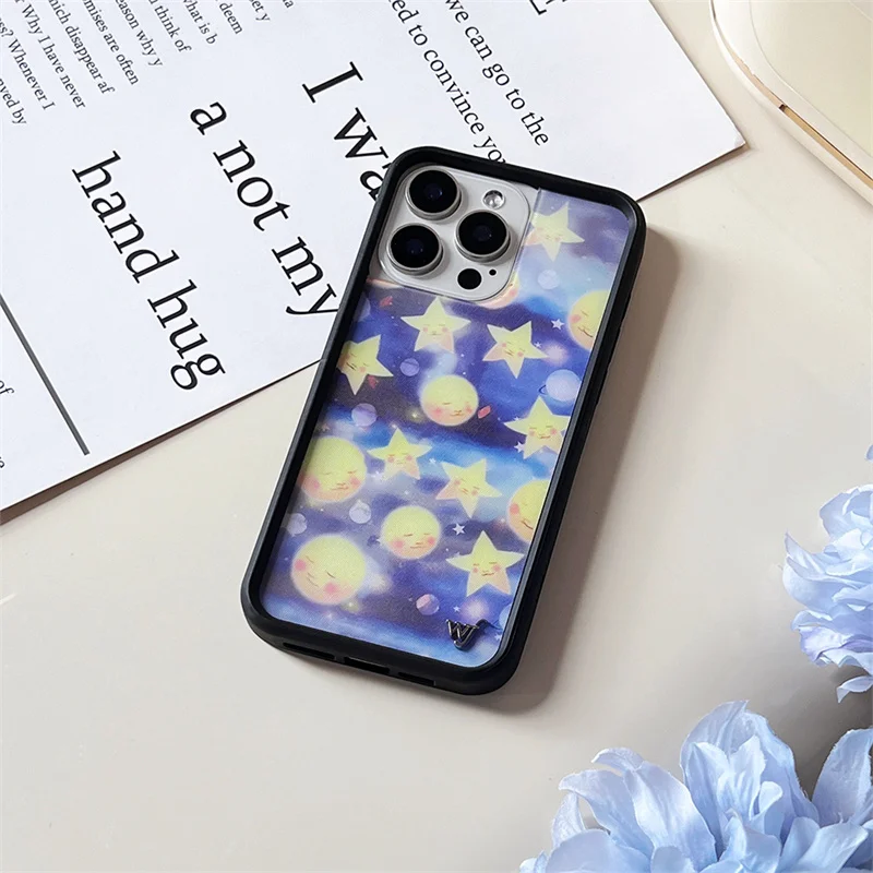 Wildflower 3D WF Metal Logo Rabbit Phone Case for iPhone 17 16 15 14 13 12 Pro Max Plus Angel Boy Pink Moon Star Back Cover