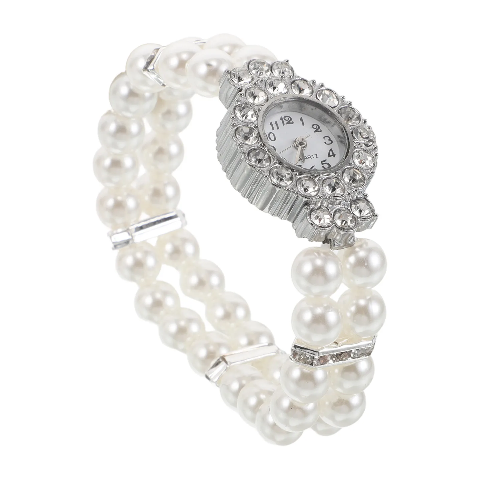 

Small Round Dial Pearl Strap Analog Quartz Watch for Women Elegant Double Row Bracelet Dress Wristwatch Christmas Gift Ladies