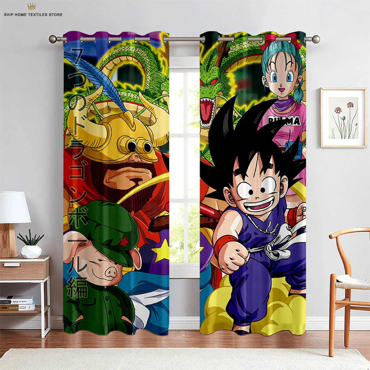 

Cartoon Printed Curtains for Children's Room and Dormitory Decoration, Hot-Blooded Japanese Comic, 2-Piece Set