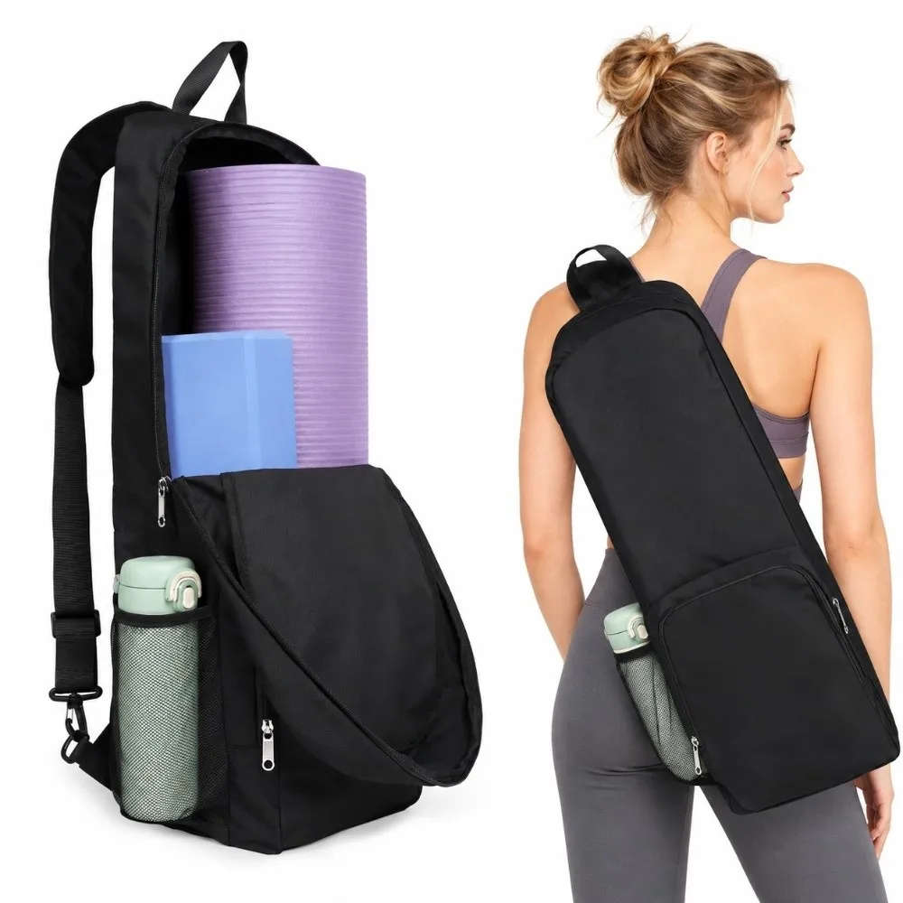 Double Zipper Yoga Mat Bag Waterproof Mesh Pockets Sports Gym Bag Polyester-Cotton Fabric Versatile Yoga Mat Backpack Exercise