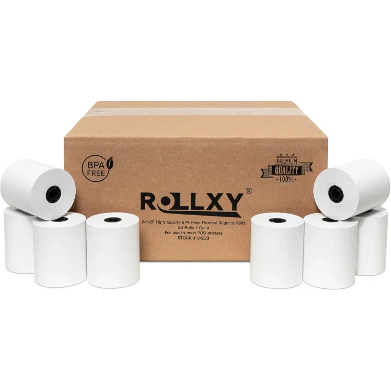 3 1/8 x 230 Thermal Paper Receipt Rolls (50 GSM - Solid Core) Fits All POS Cash Registers Printers, Clover Square Stations,