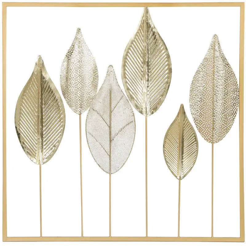 Décoration murale moderne en métal, sculpture murale en métal en forme de feuille, 70 x 70 cm, doré