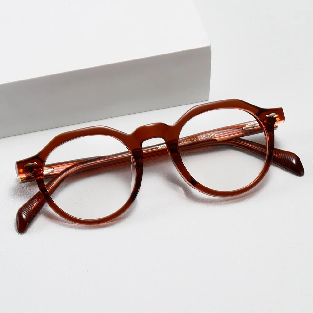 2024 New Handmade Round Acetate Glasses Frame Men Women Korea Fashion Thick Eyeglasses Brand Design Transaparent Eyewear