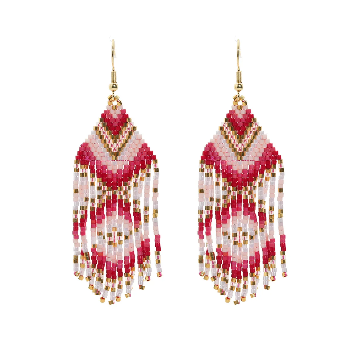 Beaded earrings Tassel Original Geometry Bohemia Gradient color Alloy female Hand-woven Trend Simple Rice bead earrings