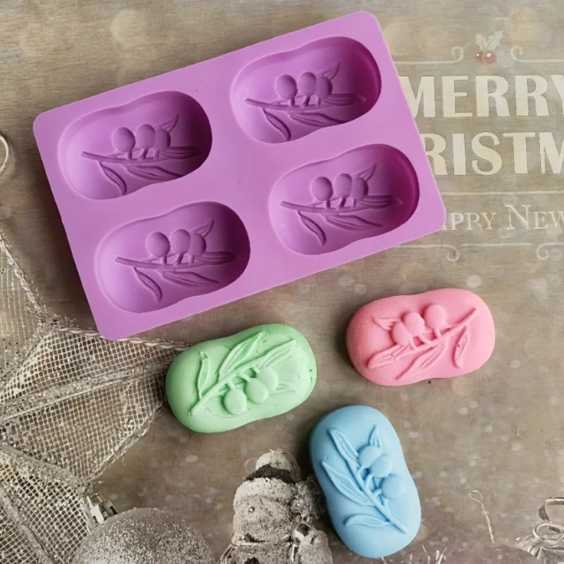 1pc 4 Olive Tree Handmade Soap Molds, Silicone Oval Olive Soap Mold 3D Handmade DIY Soap Candle Mold  Soap Making Supplies