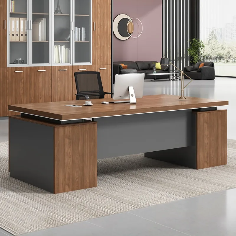 LBZ-27 Modern Wooden Executive Office Desk with Extendable Thickened Countertop Boss CEO Luxury Desk for Commercial Use