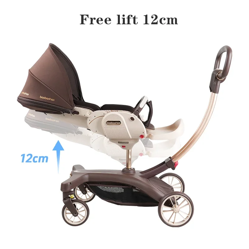 Baby Stroller 3-in-1 Leather Bidirectional Implementation of Adjustable Folding Comfortable Large Wheel Shock Absorber