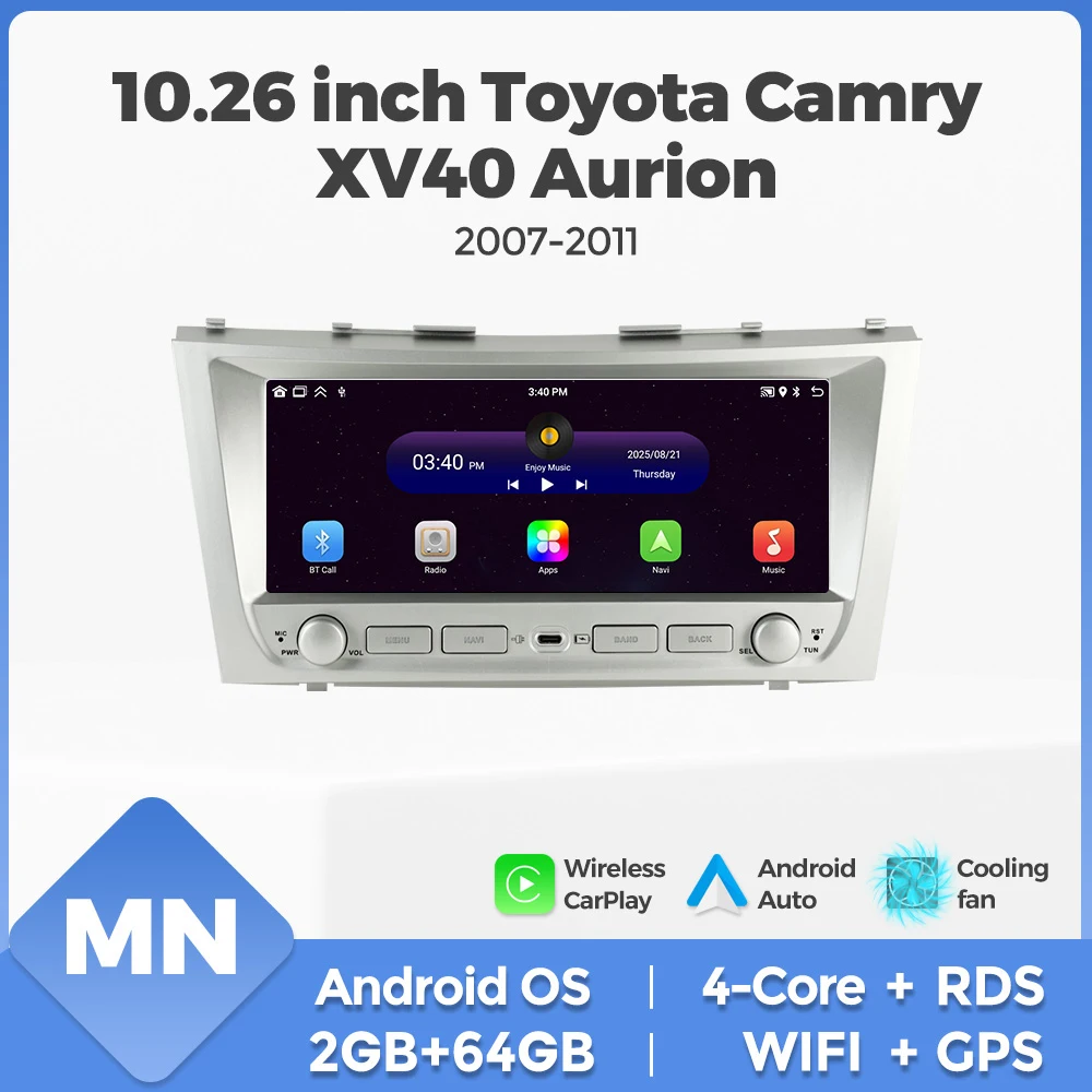 10.26Inch Touch Screen Android 64G Car Radio For Toyota Camry 7 XV 40 50 2006-2011 Carplay Auto Multimedia Video GPS 2Din Stereo