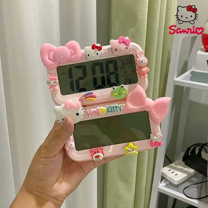 Sanrio Hello Kitty Kawaii 5inch My Melody Anime Electronic Alarm Clock Cartoon Cute Dolls Girls Gift Creative Wake Up Ar