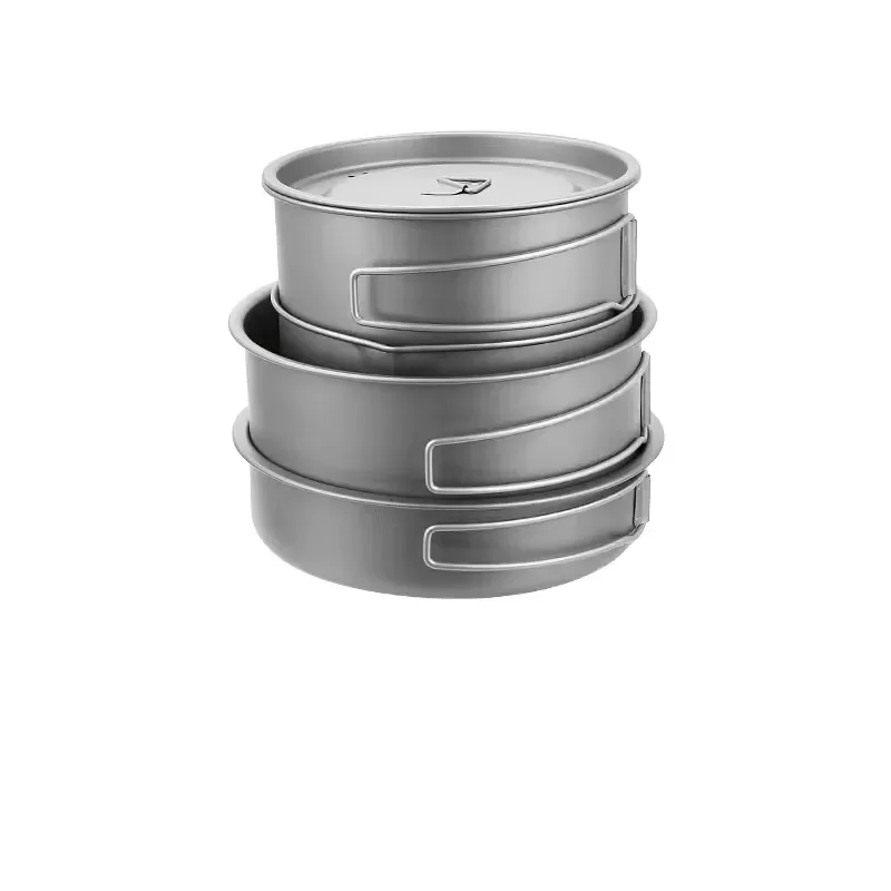 Ultralight Eco-friendly Portable Outdoor Hiking Camping Pure Titanium Wok Frying Pan Set Multi-Capacity