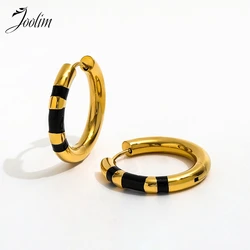 Joolim Jewelry High Quality PVD Wholesale Tarnish Free Fashion Large Drops Oil Circle Huggie Stainless Steel Earring for Women