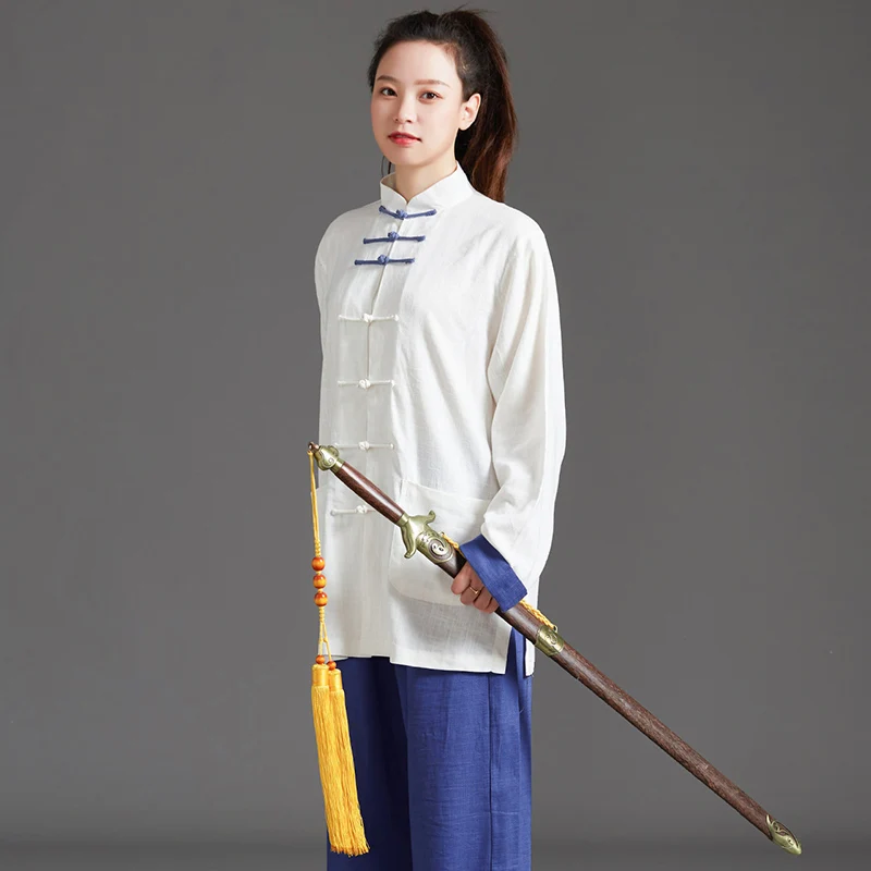 New Unisex Upgraded Cotton Hemp Fabric Modern Chinese Zen Style Tai Chi Practice Uniform for Baduanjin Martial Arts Daily Wear