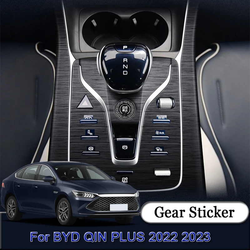 

For BYD QIN PLUS 2022 2023 Car Gear Panel Sticker Gear Box Protective Film Carbon Fiber Black Car Interior Sticker Accessories