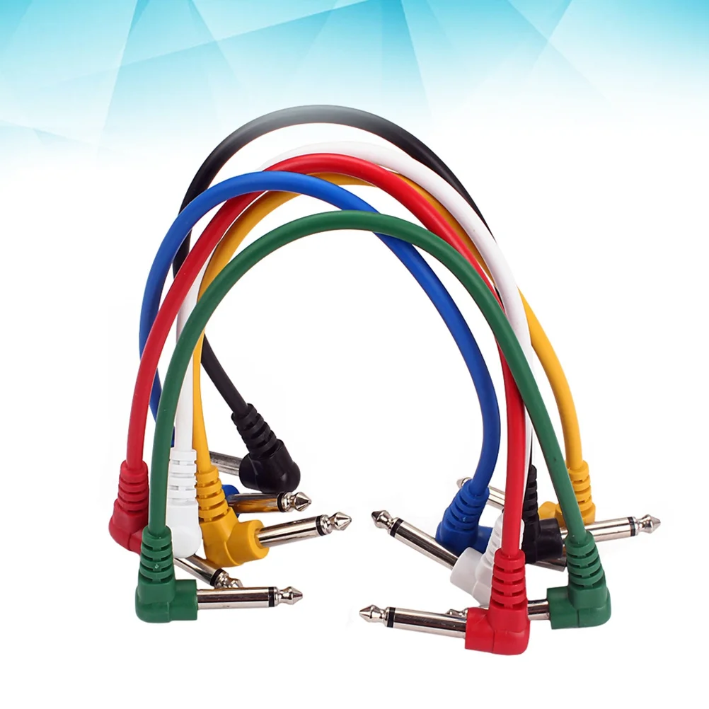 6 pcs Effect Pedal Patch Cables 1/4 Inch 6.35Mm Right Angle Low Capacitance Pvc Copper Wire Durable Professional Audio Signal