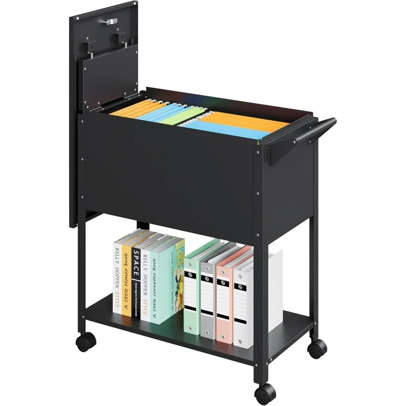 Rolling File Cart with Wheels Hanging ,Cabinet Organizer,Folder on ,Metal Filing ,Fit A4/F4/Letter/Legal Home Office (Black)