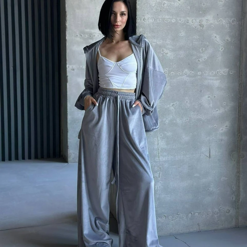 

Осень/зима 2026, новое модное пальто на молнии с длинными рукавами и лацканами, комплект длинных брюк для женщин, простая женская куртка с капюшоном для поездок на работу