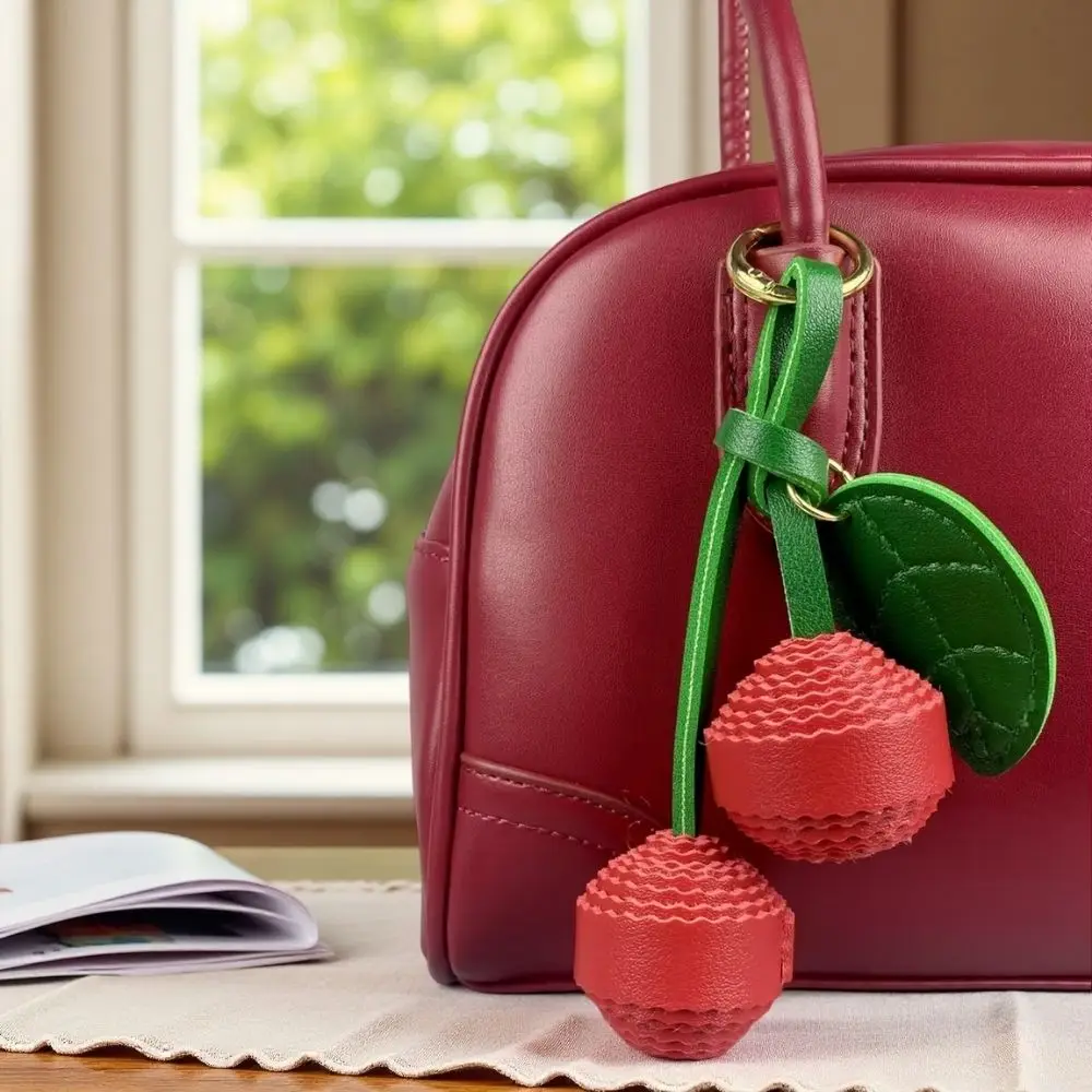 سلسلة مفاتيح من الجلد الكرز - سحر حقيبة مصنوع يدويًا مع تفاصيل لحم ذات طبقات، إكسسوار فريد وأنيق للحقائب! #1