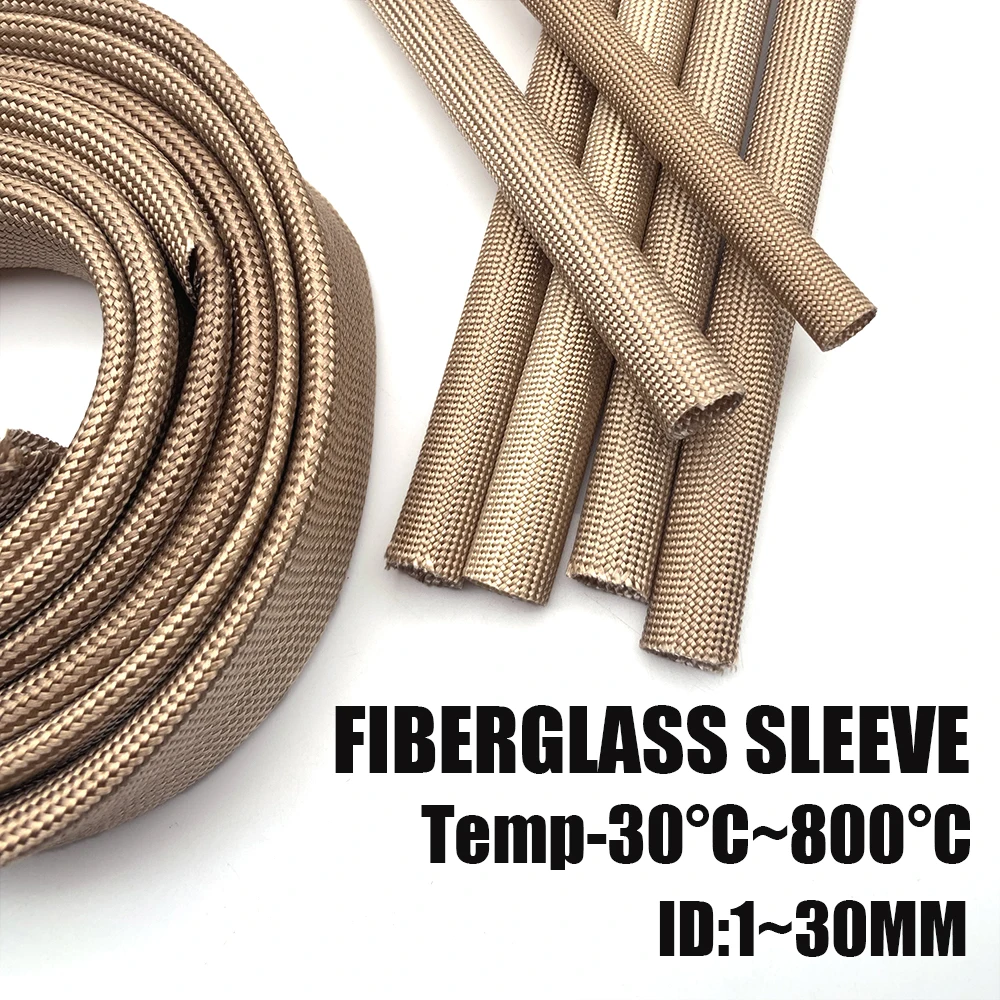 ID1-30mm 800 Degree Glass Fiber Sleeve 10/5/2M High Temperature Barrier, Flexible, Easy To Bend, Wear-resistant Braided Tube.