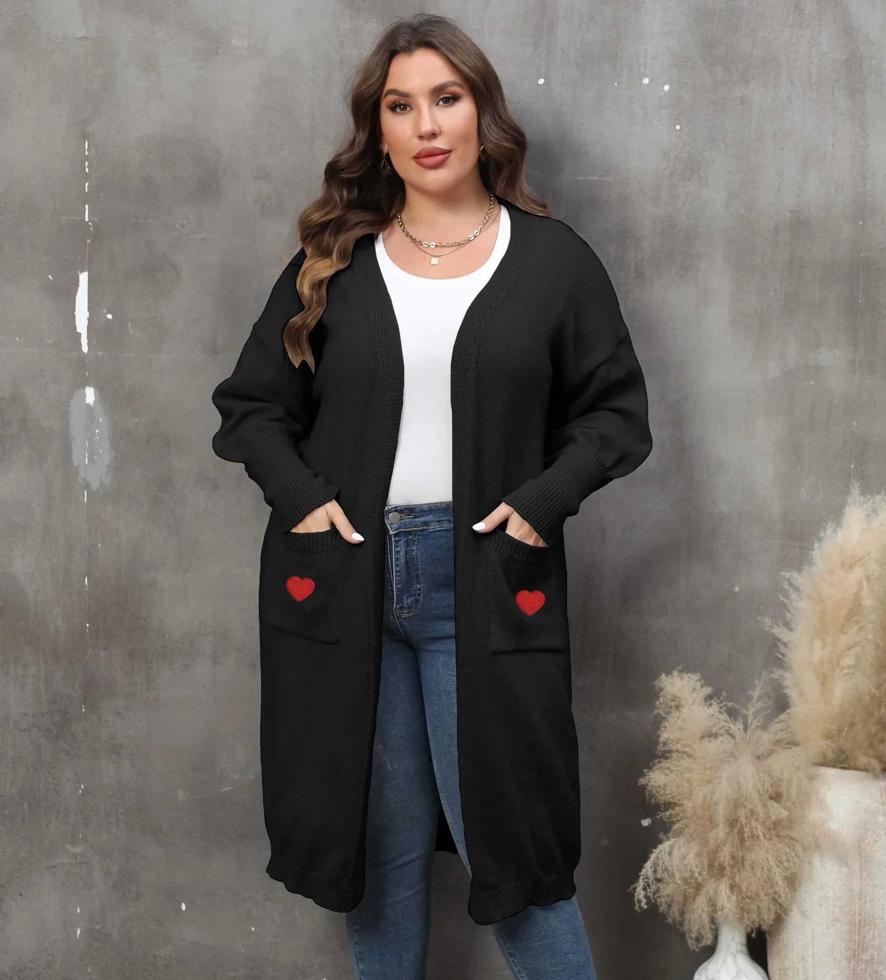 Cardigan Tissé à Manches Lanternes pour Femme, Manteau de Grande Taille, Mi-Long, Double Poches, Décontracté, Solide, Document, Vêtements d'Extérieur