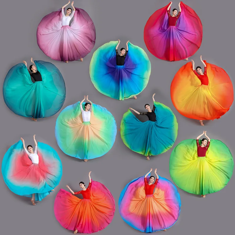 720 Degree Dance Skirt Long Skirt Performance Costume Sari Half-length High-waist Silk Chiffon Dance Practice Skirt for Students