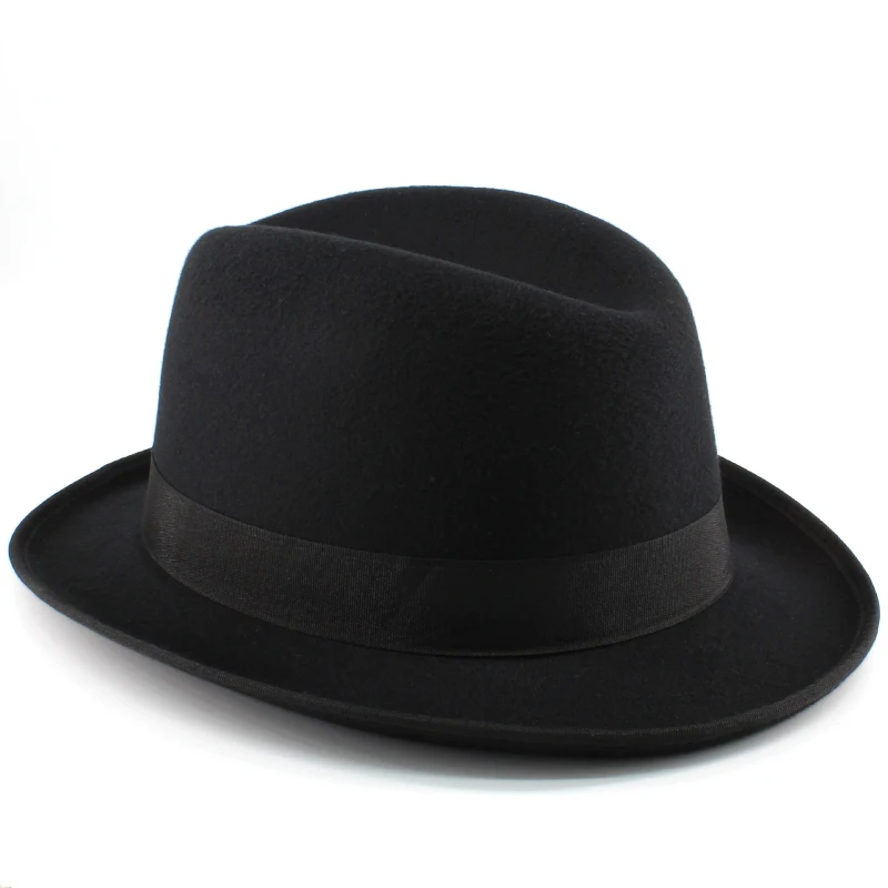 Men Women Classical Retro Wool Blend Homburg Hats Woolen Fedora Caps Trilby Sunhat Travel Party Adjustable UK M-L US 7 1/8-7 3/8