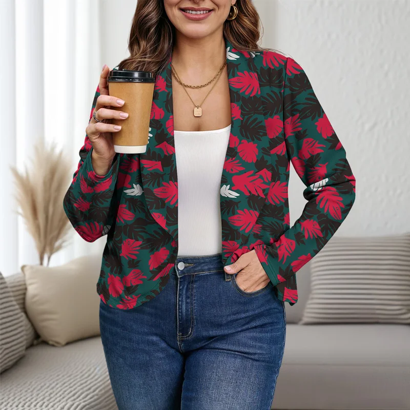 Moderne Retro-Herbst-Damenanzugjacke mit großem Revers, stilvoll, lässig, Blumenmuster, Blazer, Mantel, trendige Bürokleidung, 2025, neu, locker